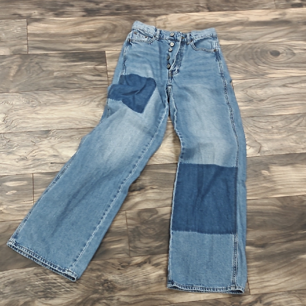 Pacsun Blue Patchwork Wide-Leg Jeans